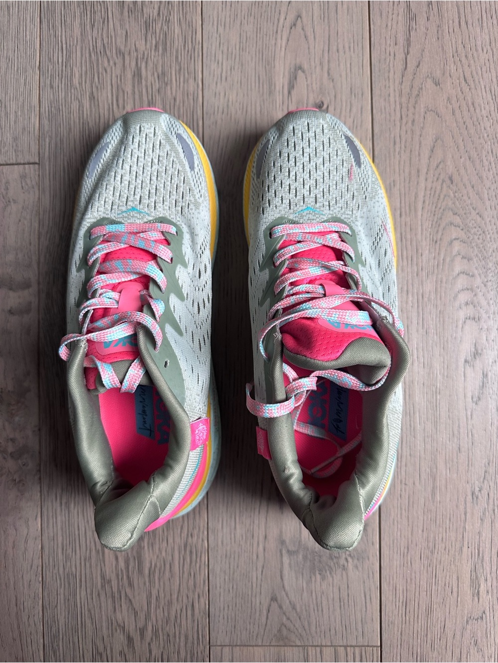 Hoka One One Women's Running Shoes in Sage Green and Pink